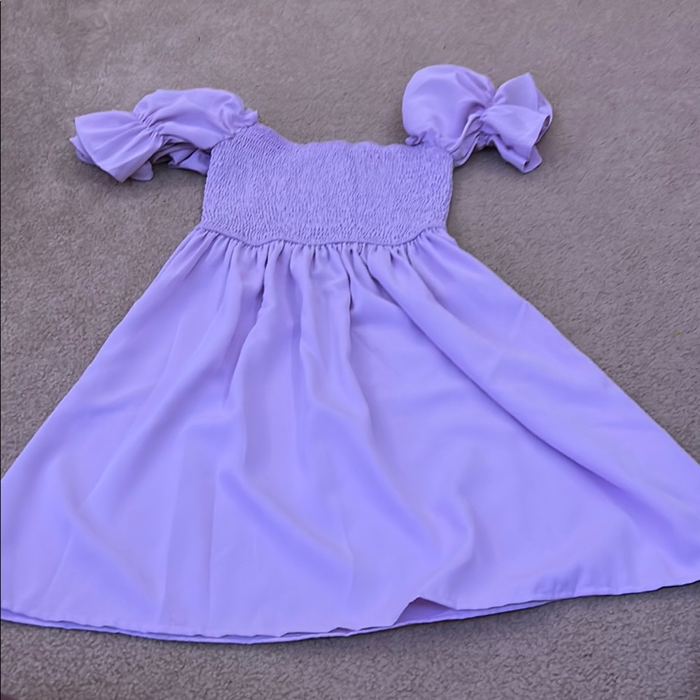Lavender Kids Dress with Puff Sleeves